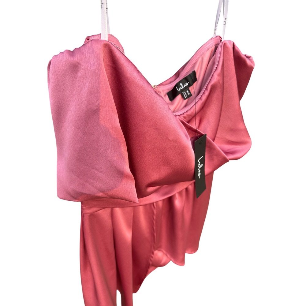 Lulus Pink Satin Off Shoulder Draped Mini Dress D17130 Cocktail Party XS NEW - Picture 2 of 11
